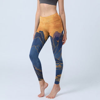 Buddha Gift Dark Blue Mountain Sunset Print Fitness Leggings Women's Yoga Pants