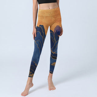 Buddha Gift Dark Blue Mountain Sunset Print Fitness Leggings Women's Yoga Pants