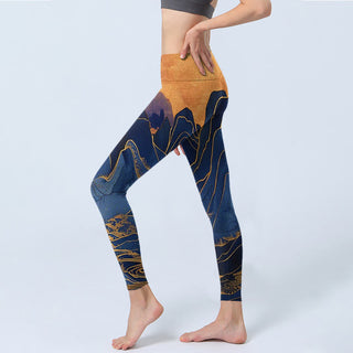 Buddha Gift Dark Blue Mountain Sunset Print Fitness Leggings Women's Yoga Pants