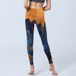 Buddha Gift Dark Blue Mountain Sunset Print Fitness Leggings Women's Yoga Pants