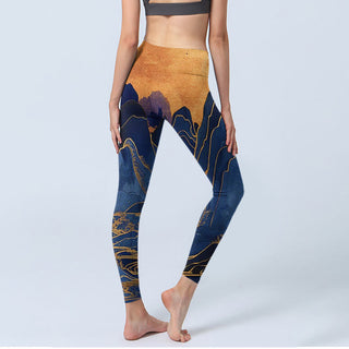 Buddha Gift Dark Blue Mountain Sunset Print Fitness Leggings Women's Yoga Pants