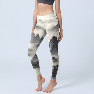 Buddha Gift Splash-ink Landscape Painting Print Fitness Leggings Women's Yoga Pants