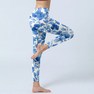 Buddha Gift Blue Flowers Print Fitness Leggings Women's Yoga Pants