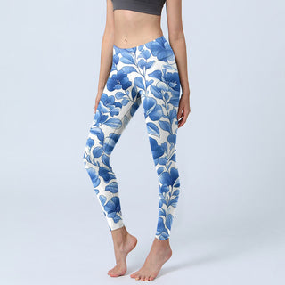 Buddha Gift Blue Flowers Print Fitness Leggings Women's Yoga Pants