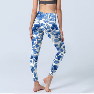 Buddha Gift Blue Flowers Print Fitness Leggings Women's Yoga Pants