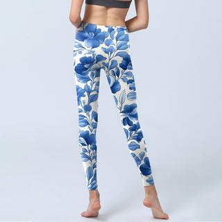 Buddha Gift Blue Flowers Print Fitness Leggings Women's Yoga Pants