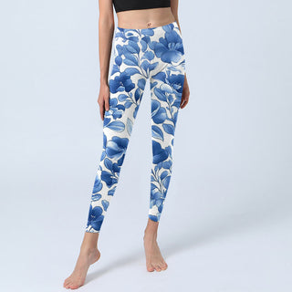 Buddha Gift Blue Flowers Print Fitness Leggings Women's Yoga Pants