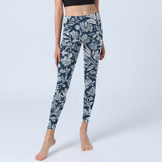 Buddha Gift Dark Blue Flower Print Fitness Leggings Women's Yoga Pants
