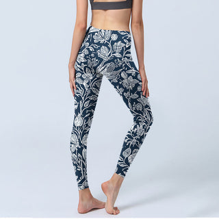 Buddha Gift Dark Blue Flower Print Fitness Leggings Women's Yoga Pants
