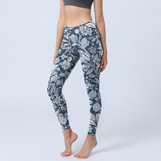 Buddha Gift Dark Blue Flower Print Fitness Leggings Women's Yoga Pants