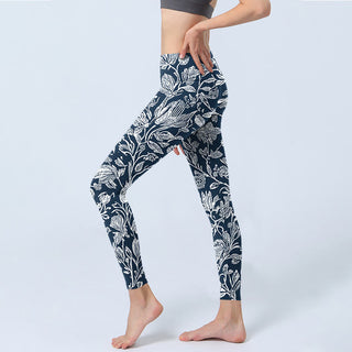 Buddha Gift Dark Blue Flower Print Fitness Leggings Women's Yoga Pants