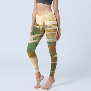 Buddha Gift Green Mountains Clouds Mist Print Fitness Leggings Women's Yoga Pants
