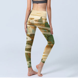 Buddha Gift Green Mountains Clouds Mist Print Fitness Leggings Women's Yoga Pants