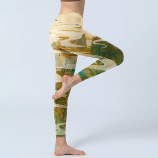 Buddha Gift Green Mountains Clouds Mist Print Fitness Leggings Women's Yoga Pants
