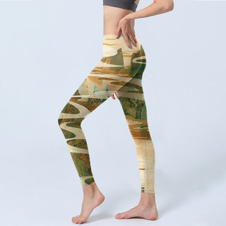 Buddha Gift Green Mountains Clouds Mist Print Fitness Leggings Women's Yoga Pants