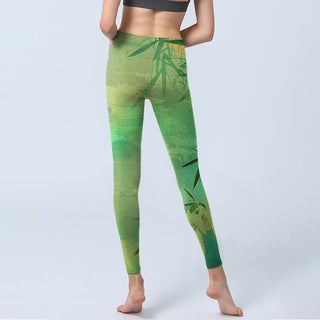 Buddha Gift Green Bamboo Pavilion Print Gym Leggings Women's Yoga Pants