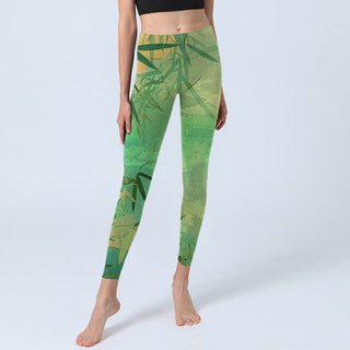 Buddha Gift Green Bamboo Pavilion Print Gym Leggings Women's Yoga Pants