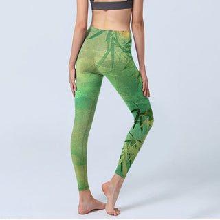 Buddha Gift Green Bamboo Pavilion Print Gym Leggings Women's Yoga Pants