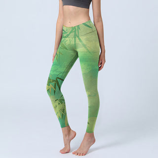 Buddha Gift Green Bamboo Pavilion Print Gym Leggings Women's Yoga Pants