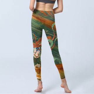 Buddha Gift Dunhuang Flying Apsaras Print Gym Leggings Women's Yoga Pants