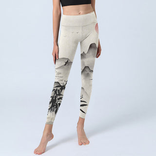 Buddha Gift Ink Bamboo Mountains Print Gym Leggings Women's Yoga Pants