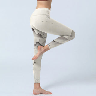 Buddha Gift Ink Bamboo Mountains Print Gym Leggings Women's Yoga Pants