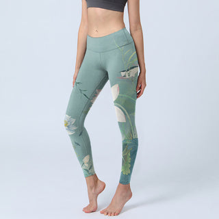 Buddha Gift Lotus Leaf Bird Print Gym Leggings Women's Yoga Pants