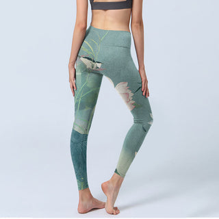 Buddha Gift Lotus Leaf Bird Print Gym Leggings Women's Yoga Pants