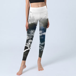 Buddha Gift Ink Painting Pine Tree Print Gym Leggings Women's Yoga Pants