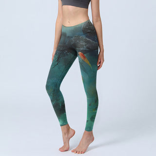 Buddha Gift Pond Koi Fish Rocks Print Sports Leggings Women's Yoga Pants
