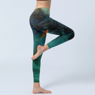 Buddha Gift Pond Koi Fish Rocks Print Sports Leggings Women's Yoga Pants