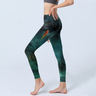 Buddha Gift Pond Koi Fish Rocks Print Sports Leggings Women's Yoga Pants