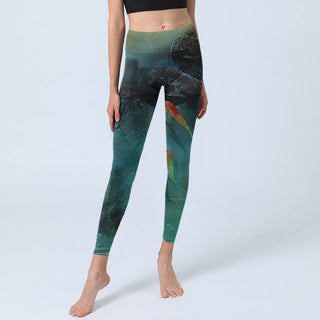 Buddha Gift Pond Koi Fish Rocks Print Sports Leggings Women's Yoga Pants