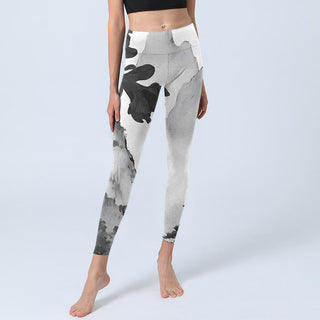 Buddha Gift Ink Painting Trees Mountains Scenery Print Gym Leggings Women's Yoga Pants