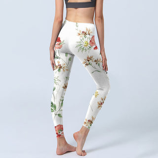 Buddha Gift White Daisy Red Flower Print Sports Leggings Women's Yoga Pants