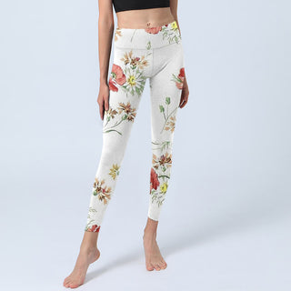 Buddha Gift White Daisy Red Flower Print Sports Leggings Women's Yoga Pants