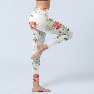 Buddha Gift White Daisy Red Flower Print Sports Leggings Women's Yoga Pants