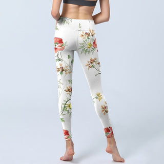 Buddha Gift White Daisy Red Flower Print Sports Leggings Women's Yoga Pants