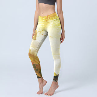 Buddha Gift Golden Auspicious Cloud Figure Print Fitness Leggings Women's Yoga Pants