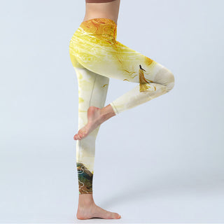 Buddha Gift Golden Auspicious Cloud Figure Print Fitness Leggings Women's Yoga Pants