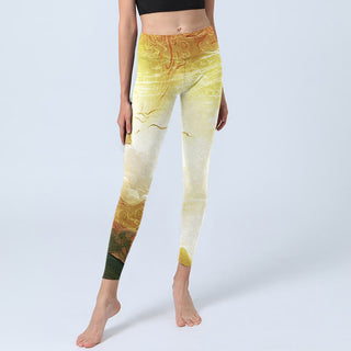 Buddha Gift Golden Auspicious Cloud Figure Print Fitness Leggings Women's Yoga Pants