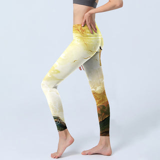 Buddha Gift Golden Auspicious Cloud Figure Print Fitness Leggings Women's Yoga Pants