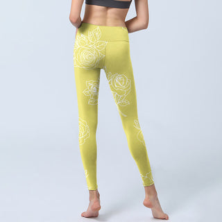 Buddha Gift Yellow Rose Print Fitness Leggings Women's Yoga Pants