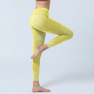 Buddha Gift Yellow Rose Print Fitness Leggings Women's Yoga Pants