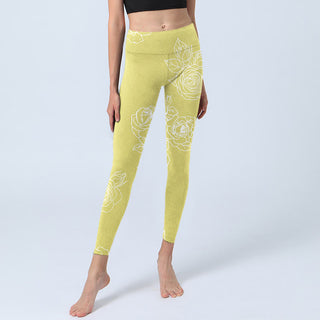 Buddha Gift Yellow Rose Print Fitness Leggings Women's Yoga Pants