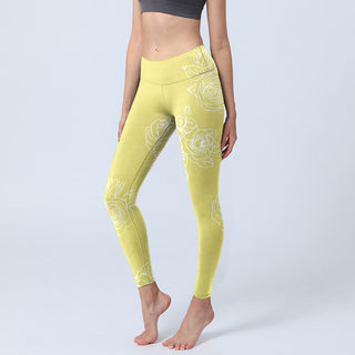 Buddha Gift Yellow Rose Print Fitness Leggings Women's Yoga Pants