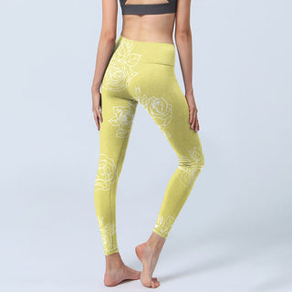 Buddha Gift Yellow Rose Print Fitness Leggings Women's Yoga Pants