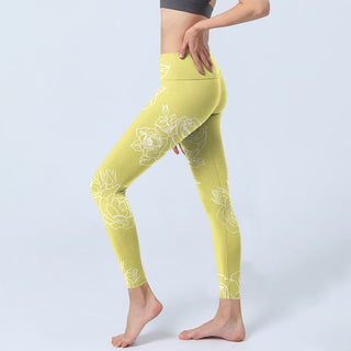 Buddha Gift Yellow Rose Print Fitness Leggings Women's Yoga Pants