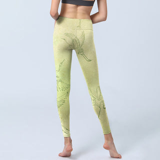 Buddha Gift Light Yellow Crane Print Sports Leggings Women's Yoga Pants