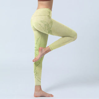 Buddha Gift Light Yellow Crane Print Sports Leggings Women's Yoga Pants